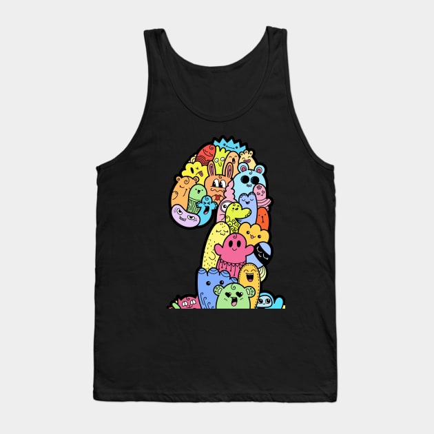 Number 1 one - Funny and Colorful Cute Monster Creatures Tank Top by funwithletters